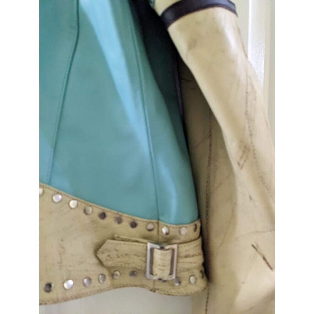 Wilson's RARE Vintage Aqua Leather Maxima Star Distressed Jacket Size L Large - Picture 6 of 11